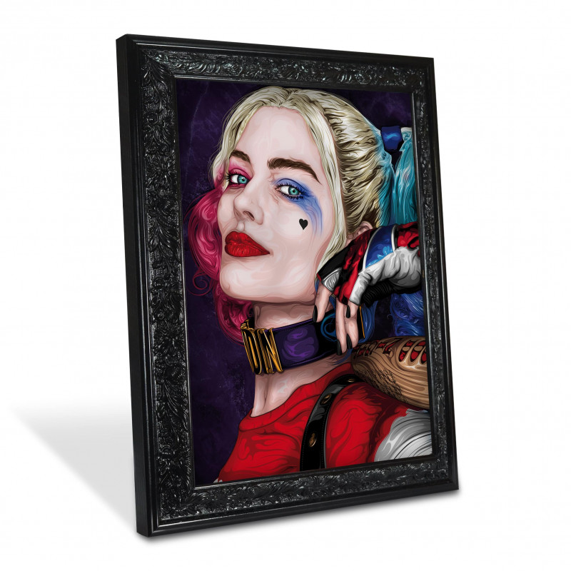 HARLEY QUINN - Stampa digitale 38x48 cm di Margot Robbie nei panni di Harley Quinn con cornice nera artigianale | Gloomy Stroke