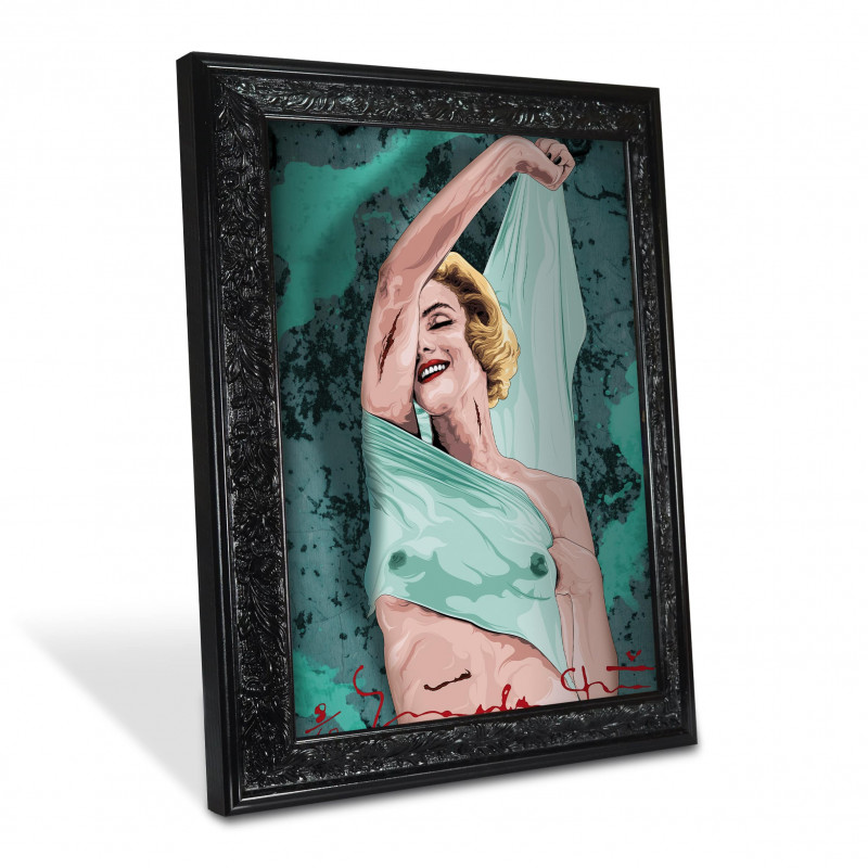 MARILYN BLUE - Digital print 38x48 cm of Marilyn Monroe with handcrafted black frame | Gloomy Stroke