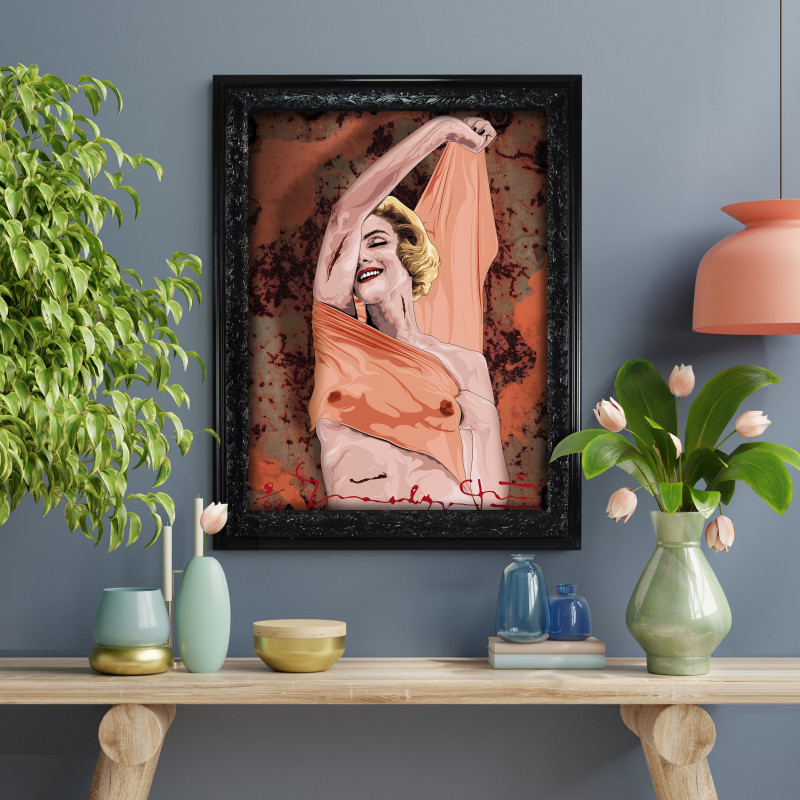 MARILYN GOLD - Digital print 38x48 cm of Marilyn Monroe with handcrafted black frame | Gloomy Stroke