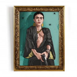 FRIDA BLUE - Stampa digitale 38x48 cm di Frida Kahlo con cornice oro artigianale | Gloomy Stroke