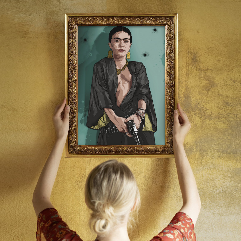FRIDA BLUE - Stampa digitale 38x48 cm di Frida Kahlo con cornice oro artigianale | Gloomy Stroke