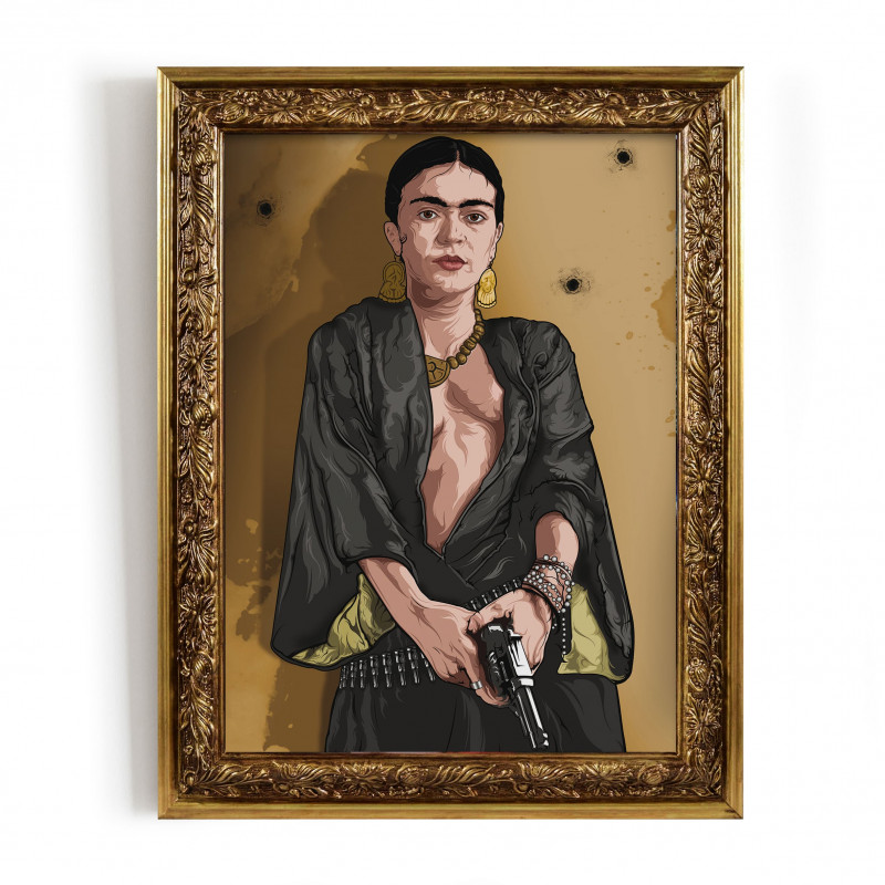 FRIDA GOLD - Stampa digitale 38x48 cm di Frida Kahlo con cornice oro artigianale | Gloomy Stroke