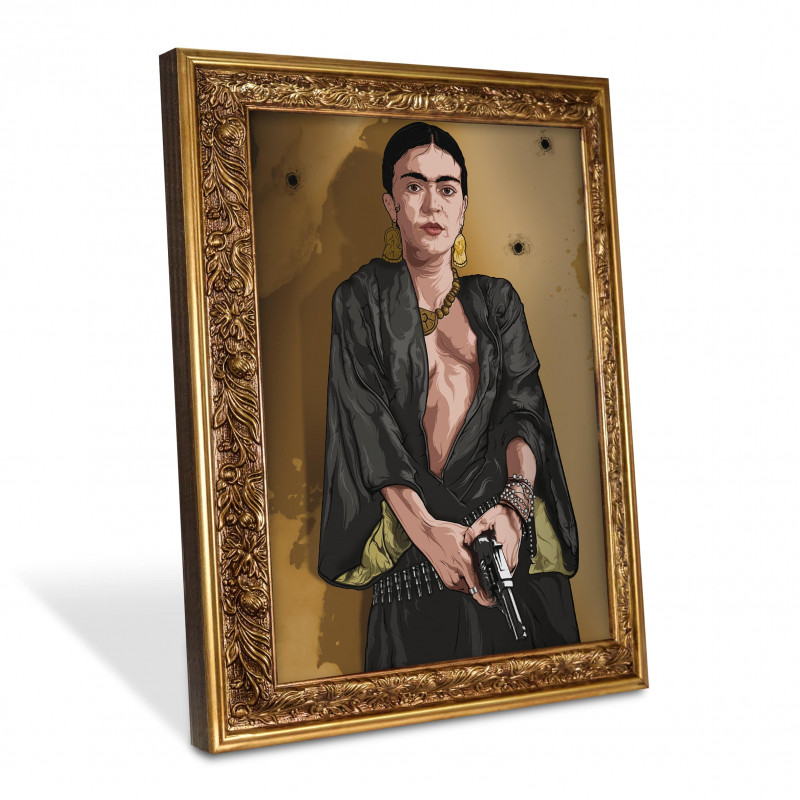 FRIDA GOLD - Digital print 38x48 cm of Frida Kahlo with handcrafted gold frame | Gloomy Stroke
