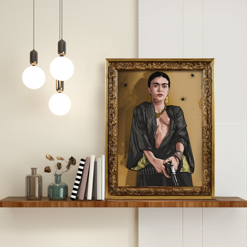 FRIDA GOLD - Digital print 38x48 cm of Frida Kahlo with handcrafted gold frame | Gloomy Stroke