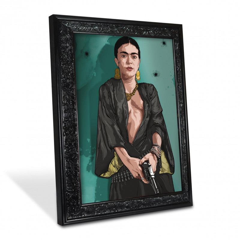 FRIDA BLUE - Digital print 38x48 cm of Frida Kahlo with handcrafted black frame | Gloomy Stroke