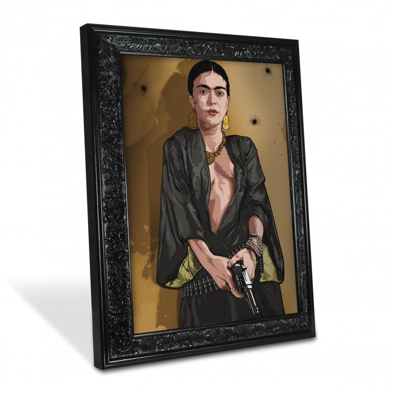 FRIDA GOLD - Digital print 38x48 cm of Frida Kahlo with handcrafted black frame | Gloomy Stroke