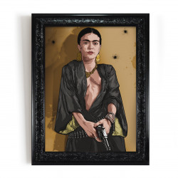 FRIDA GOLD - Stampa digitale 38x48 cm di Frida Kahlo con cornice nera artigianale | Gloomy Stroke