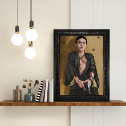 FRIDA GOLD - Digital print 38x48 cm of Frida Kahlo with handcrafted black frame | Gloomy Stroke