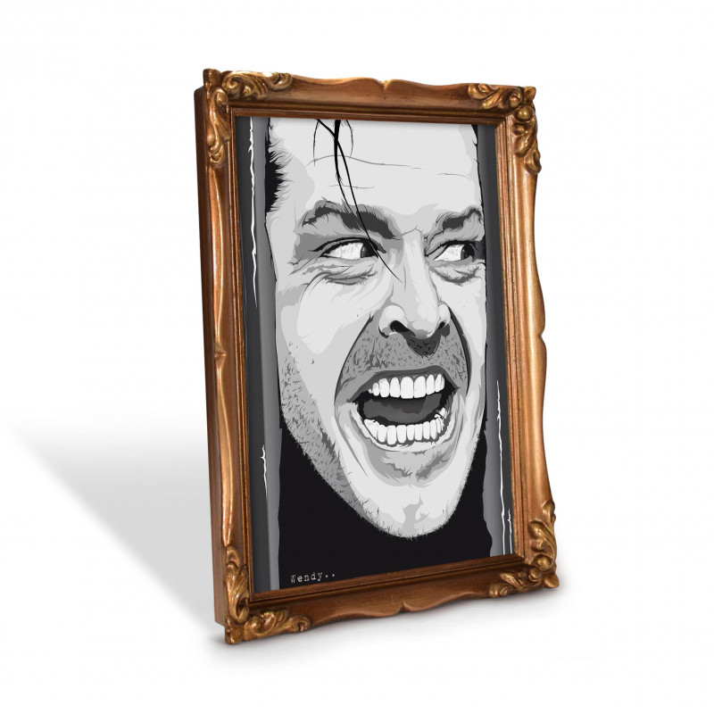 SHINING - Digital print 18X23 cm of Jack Nicholson with handcrafted gold frame Made in Italy | Gloomy Stroke