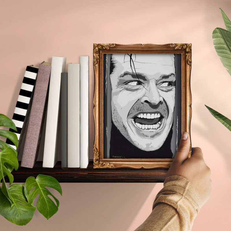 SHINING - Digital print 18X23 cm of Jack Nicholson with handcrafted gold frame Made in Italy | Gloomy Stroke