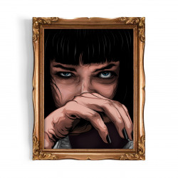 MIA WALLACE - Digital print 18X23 cm of Uma Thurman in Pulp Fiction with handcrafted gold frame Made in Italy | Gloomy Stroke