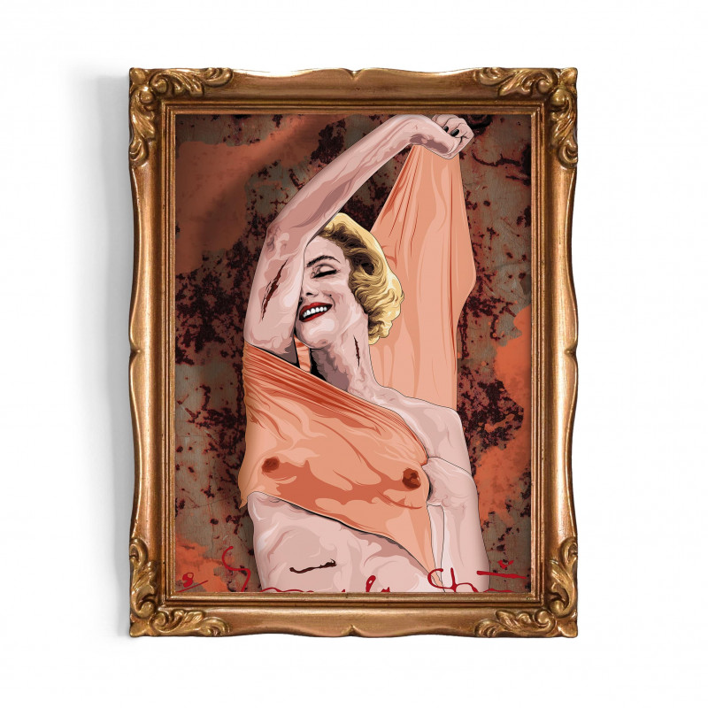 MARILYN GOLD - Digital print 18X23 cm of Marilyn Monroe with handcrafted gold frame Made in Italy | Gloomy Stroke