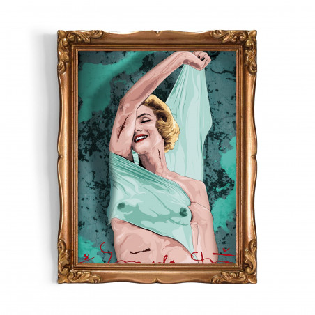 MARILYN BLUE - Stampa digitale 18X23 cm di Marilyn Monroe con cornice oro artigianale Made in Italy | Gloomy Stroke