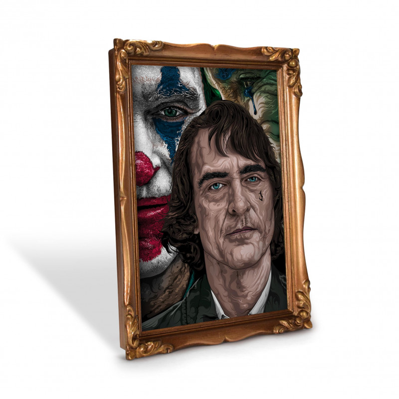 JOKER - Digital print 18X23 cm of Joaquin Phoenix in the desecrating “Joker” movie with handcrafted gold frame | Gloomy Stroke