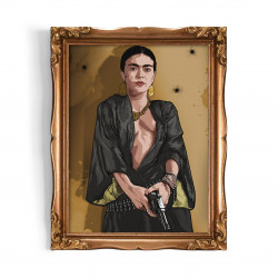 FRIDA GOLD - Digital print 18X23 cm of the Mexican artist Frida Kahlo with handcrafted gold frame Made in Italy | Gloomy Stroke