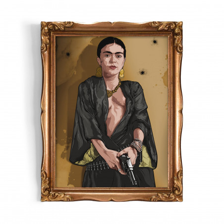 FRIDA GOLD - Stampa digitale 18X23 cm dell'artista messicana Frida Kahlo con cornice oro artigianale | Gloomy Stroke