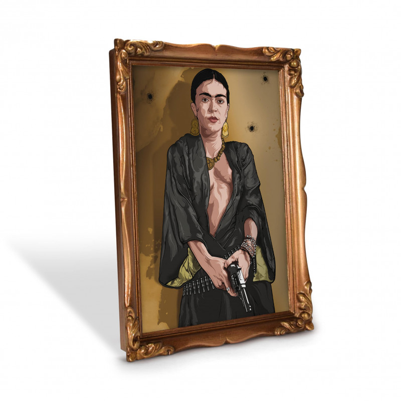 FRIDA GOLD - Stampa digitale 18X23 cm dell'artista messicana Frida Kahlo con cornice oro artigianale | Gloomy Stroke