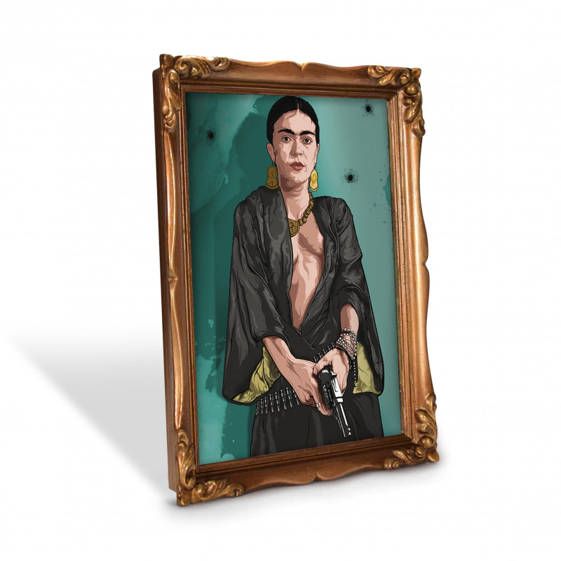 FRIDA BLUE - Stampa digitale 18X23 cm dell'artista messicana Frida Kahlo con cornice oro artigianale | Gloomy Stroke