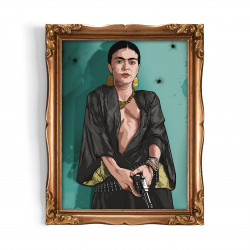 FRIDA BLUE - Stampa digitale 18X23 cm dell'artista messicana Frida Kahlo con cornice oro artigianale | Gloomy Stroke