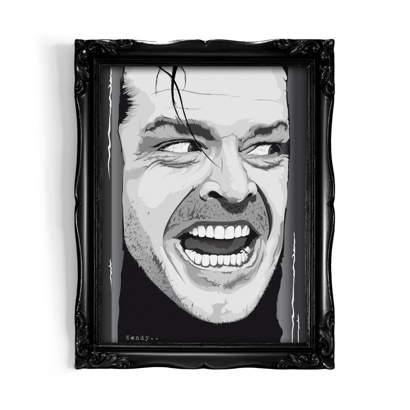 SHINING - Digital print 18X23 cm of Jack Nicholson with handcrafted black frame Made in Italy | Gloomy Stroke