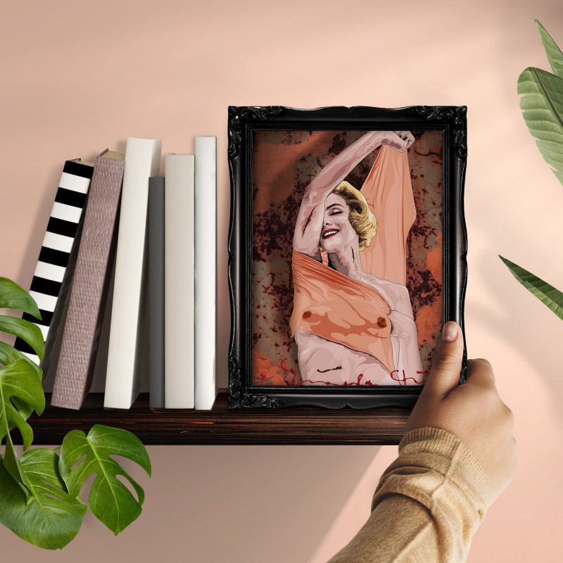MARILYN GOLD - Digital print 18X23 cm of Marilyn Monroe with handcrafted black frame Made in Italy | Gloomy Stroke
