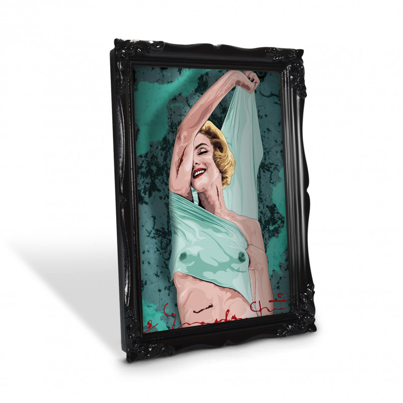 MARILYN BLUE - Stampa digitale 18X23 cm di Marilyn Monroe con cornice nera artigianale Made in Italy | Gloomy Stroke
