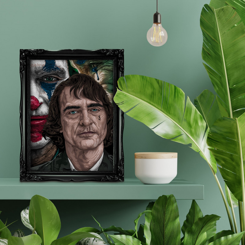 JOKER - Digital print 18X23 cm of Joaquin Phoenix in the “Joker” movie with handcrafted black frame | Gloomy Stroke