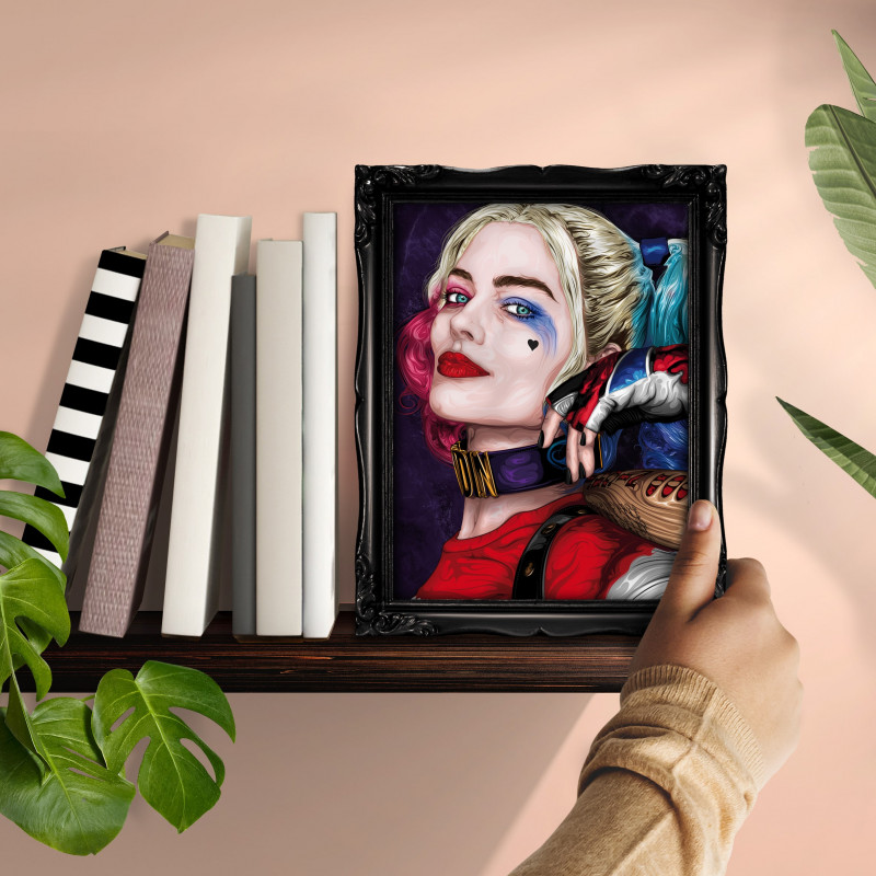 HARLEY QUINN - Digital print 18X23 cm of of Margot Robbie as Harley Quinn with handcrafted black frame | Gloomy Stroke