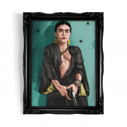 FRIDA BLUE - Digital print 18X23 cm of the Mexican artist Frida Kahlo with handcrafted black frame Made in Italy | Gloomy Stroke