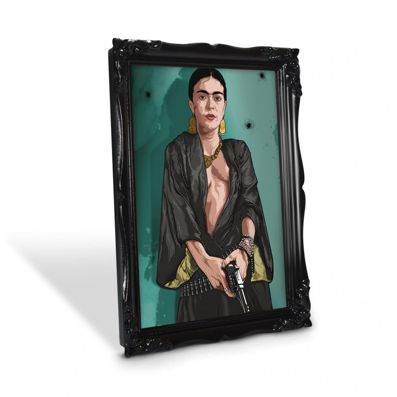 FRIDA BLUE - Stampa digitale 18X23 cm dell'artista messicana Frida Kahlo con cornice nera artigianale | Gloomy Stroke
