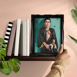 FRIDA BLUE - Stampa digitale 18X23 cm dell'artista messicana Frida Kahlo con cornice nera artigianale | Gloomy Stroke
