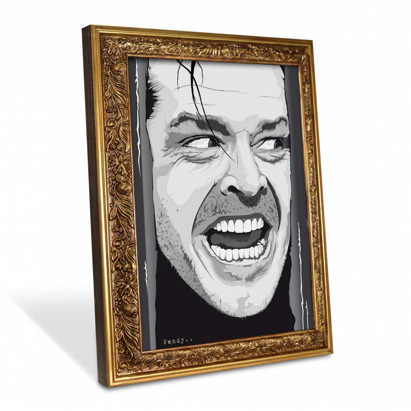 SHINING - Stampa digitale 38x48 cm di Jack Nicholson con cornice oro artigianale Made in Italy - by Gloomy Stroke