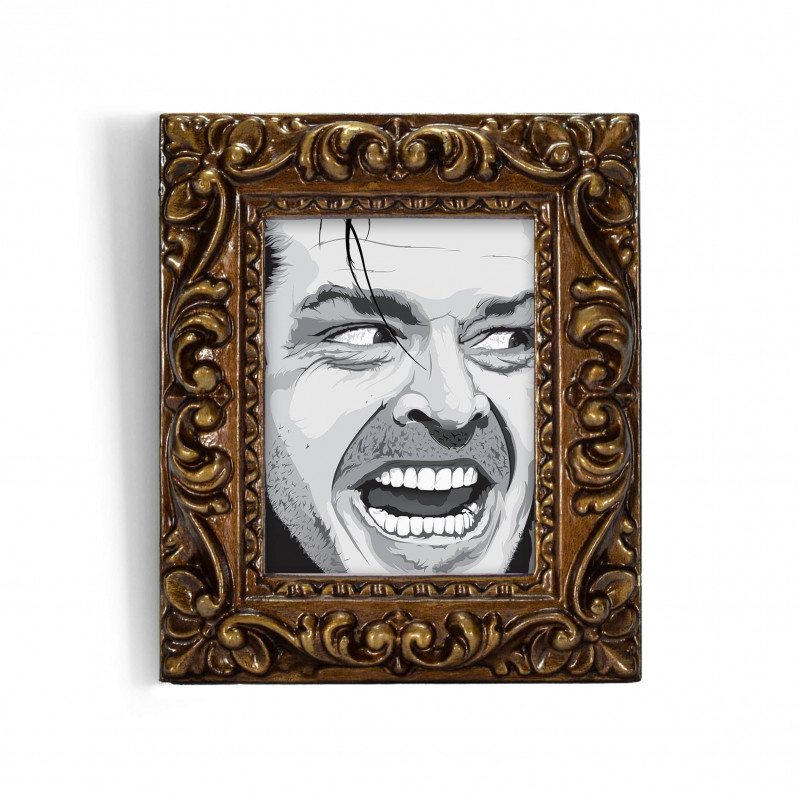 SHINING - Digital print Lacrima 11X13 cm of Jack Nicholson with handcrafted gold frame Made in Italy | Gloomy Stroke