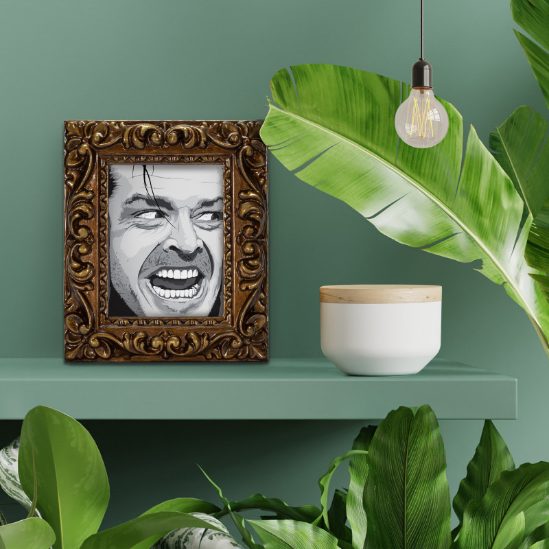 SHINING - Digital print Lacrima 11X13 cm of Jack Nicholson with handcrafted gold frame Made in Italy | Gloomy Stroke