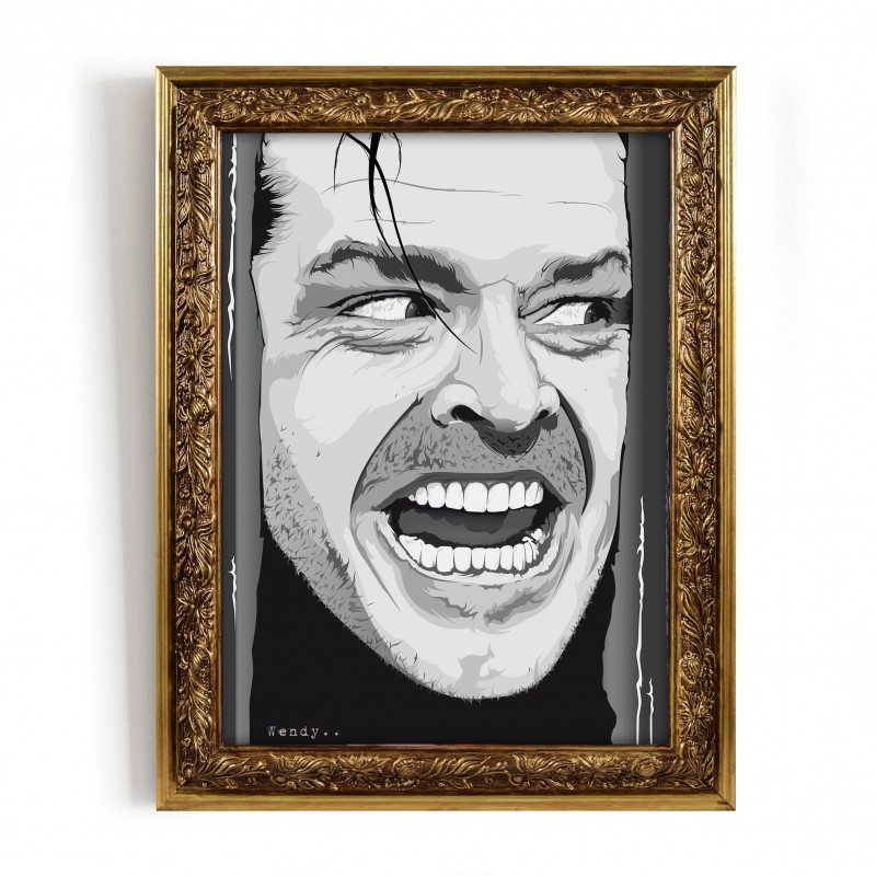 SHINING - Digital print 38x48 cm of Jack Nicholson with handcrafted gold frame Made in Italy - by Gloomy Stroke