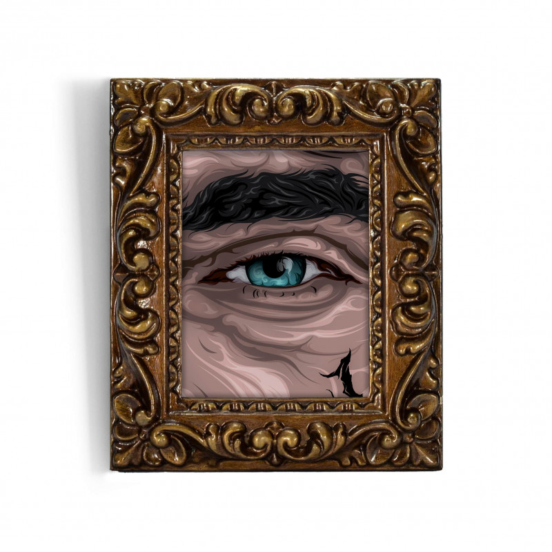JOKER EYE - Digital print 11X13 cm of the Eye of Joker with handcrafted gold frame Made in Italy | Gloomy Stroke
