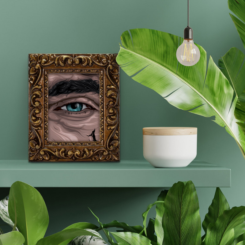 JOKER EYE - Stampa digitale Lacrima 11X13 cm del dettaglio dell'occhio di Jokder con cornice oro artigianale | Gloomy Stroke