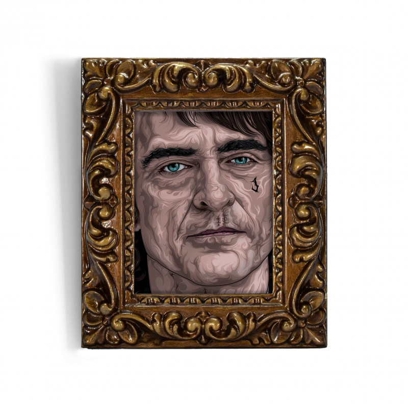 JOKER - Digital print 11X13 cm of Joaquin Phoenix in Joker movie with handcrafted gold frame Made in Italy | Gloomy Stroke