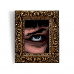 MIA EYE SX - Stampa digitale 11X13 cm del dettaglio dell'occhio di Mia Wallace in Pulp Fiction con cornice oro | Gloomy Stroke