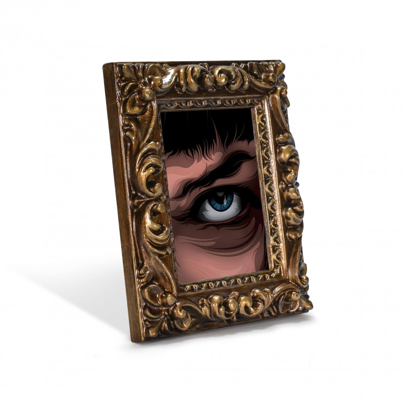 MIA EYE SX - Stampa digitale 11X13 cm del dettaglio dell'occhio di Mia Wallace in Pulp Fiction con cornice oro | Gloomy Stroke