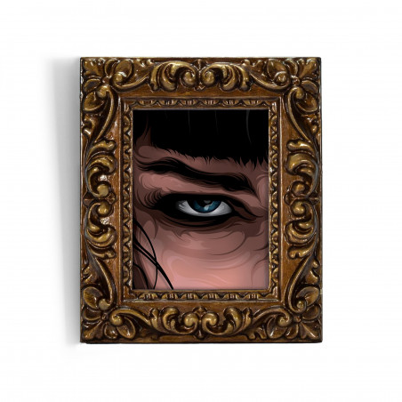 MIA EYE DX - Stampa digitale 11X13 cm del dettaglio dell'occhio di Mia Wallace in Pulp Fiction con cornice oro | Gloomy Stroke