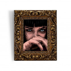 MIA WALLACE - Stampa digitale 11X13 cm di Uma Thurman Mia Wallace in Pulp Fiction con cornice oro artigianale | Gloomy Stroke