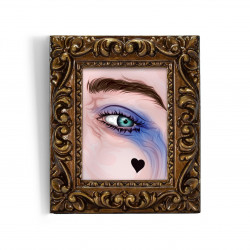 HARLEY EYE - Stampa digitale 11X13 cm del dettaglio dell'occhio di Harley Quinn con cornice oro artigianale | Gloomy Stroke