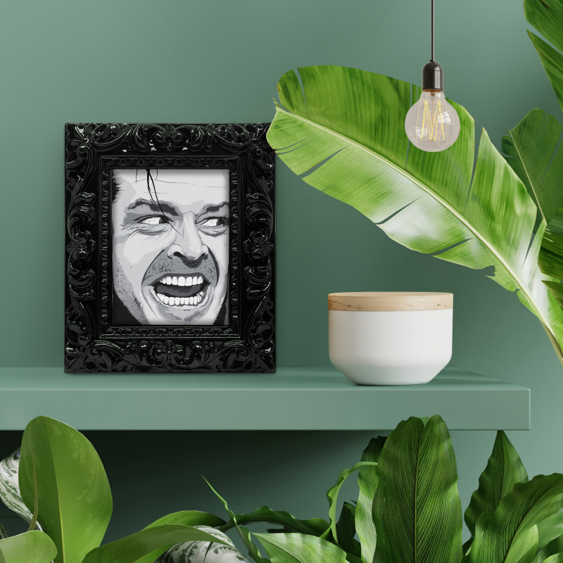 SHINING - Stampa digitale 11X13 cm di Jack Nicholson con cornice nera artigianale Made in Italy | Gloomy Stroke