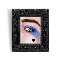 HARLEY EYE - Stampa digitale 11X13 cm del dettaglio dell'occhio di Harley Quinn con cornice nera artigianale | Gloomy Stroke