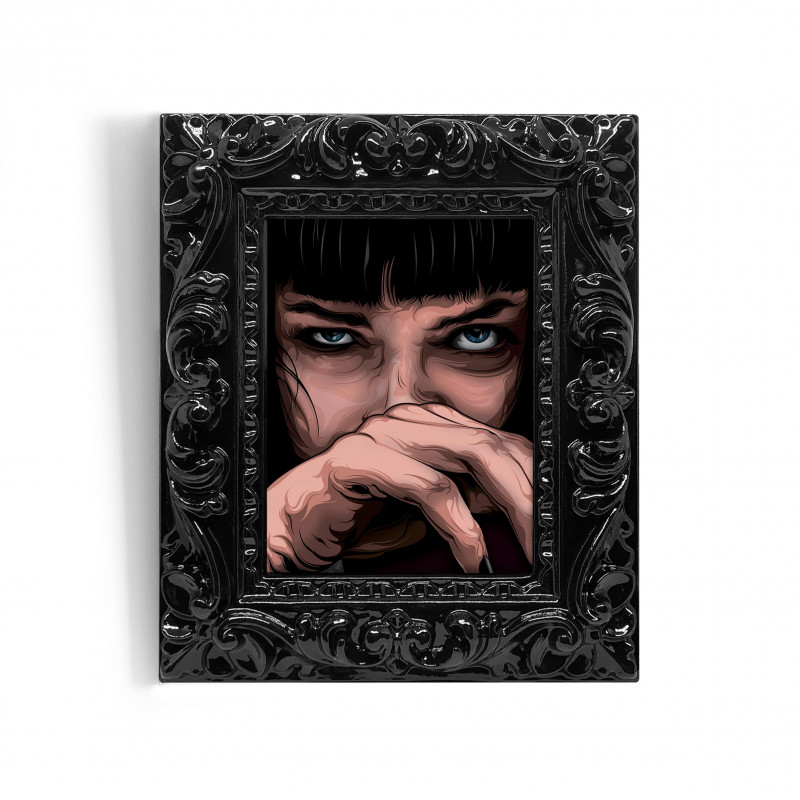 MIA WALLACE - Digital print 11X13 cm of Uma Thurman - Mia Wallace in Pulp Fiction with handcrafted black frame | Gloomy Stroke