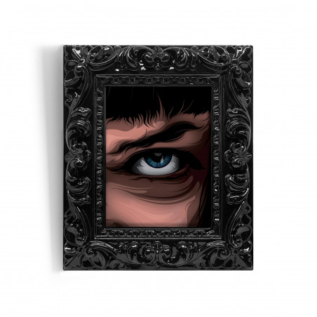 MIA EYE SX - Stampa digitale 11X13 cm dell'occhio di Mia Wallace in Pulp Fiction con cornice nera artigianale | Gloomy Stroke