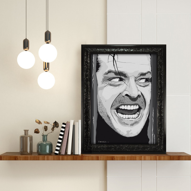 SHINING - Digital print 38x48 cm of Jack Nicholson with handcrafted black frame | Gloomy Stroke