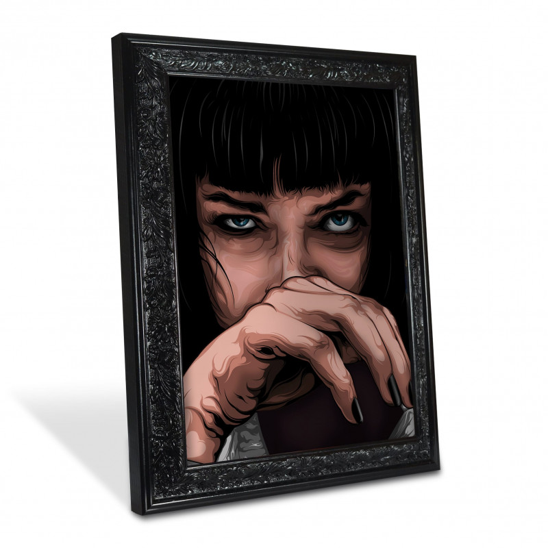 MIA WALLACE - Digital print 38x48 cm of Uma Thurman in Pulp Fiction with handcrafted black frame | Gloomy Stroke