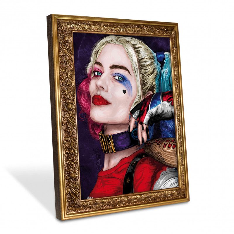 HARLEY QUINN - Digital print 38x48 cm of Margot Robbie as Harley Quinn with handcrafted gold frame | Gloomy Stroke